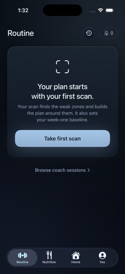 The AbsLocked routine tab, showing the training plan.